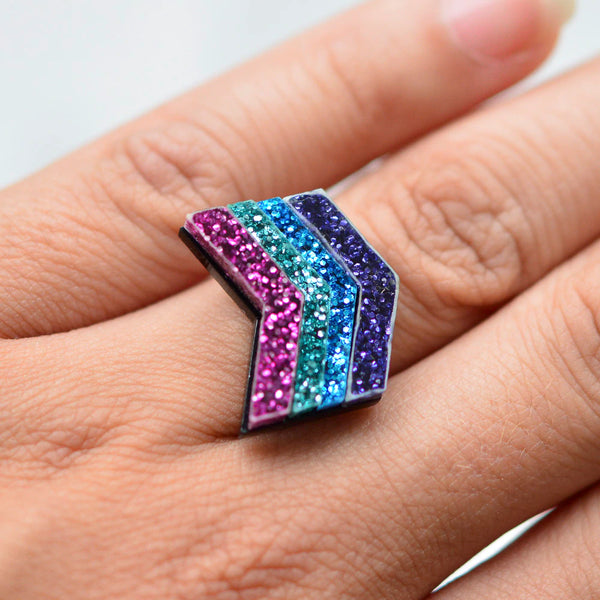 Glitter chevron ring