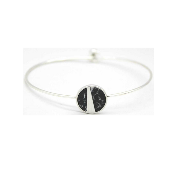 Lark Split Moon Bracelet - Black Marble (Silver)