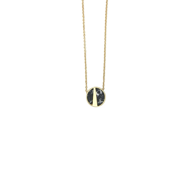 Lark Round Pendant Necklace - Black Marble (Gold)