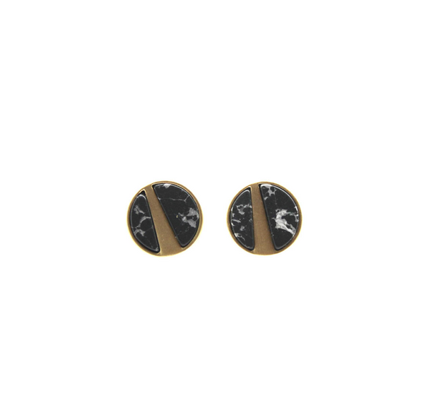 Lark Gold Black Marble Stud Earrings