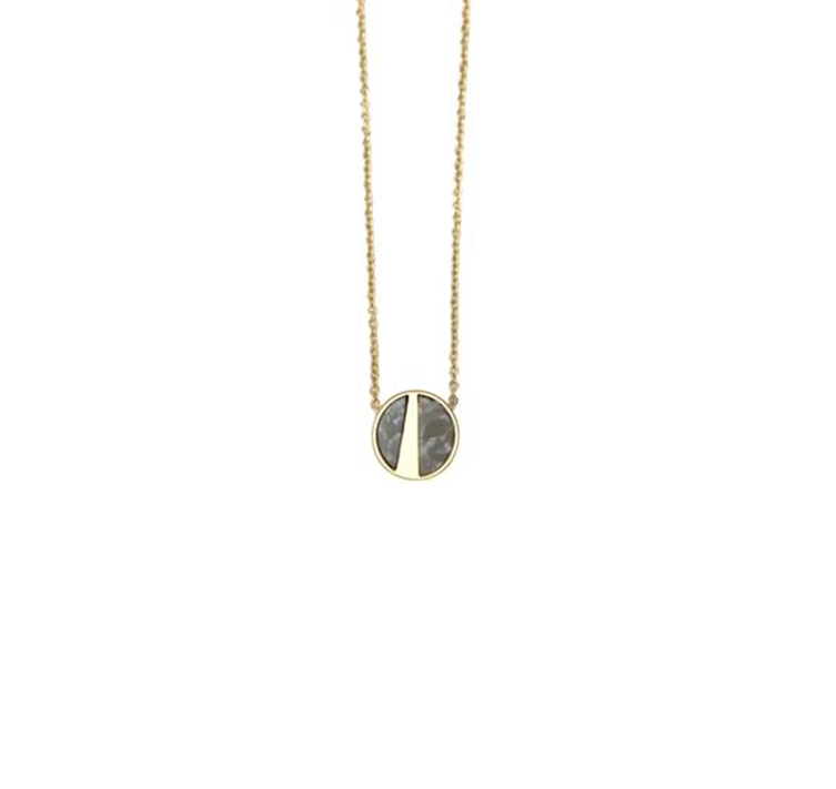 Lark Round Pendant Necklace - Grey Marble  (Gold)