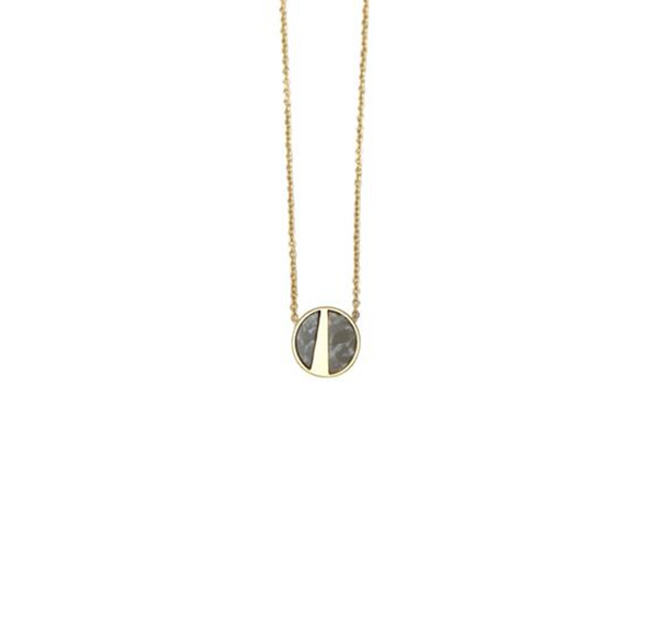 Lark Round Pendant Necklace - Grey Marble  (Gold)