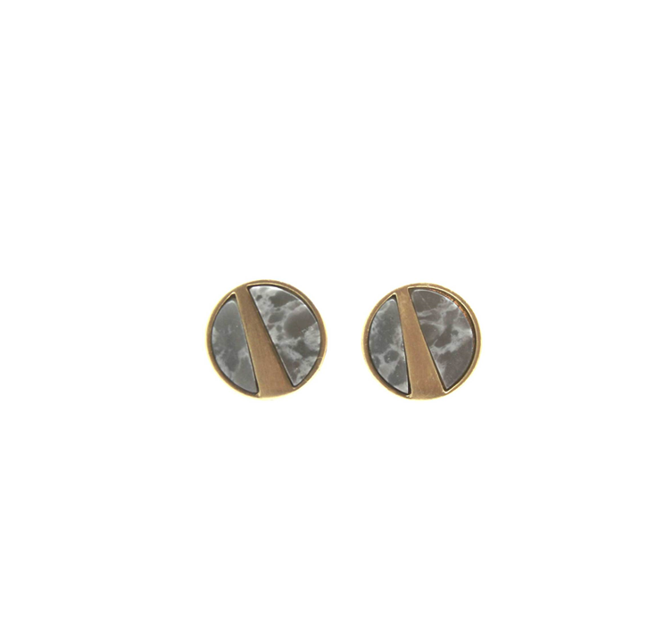 Lark Gold Grey Marble Stud Earrings