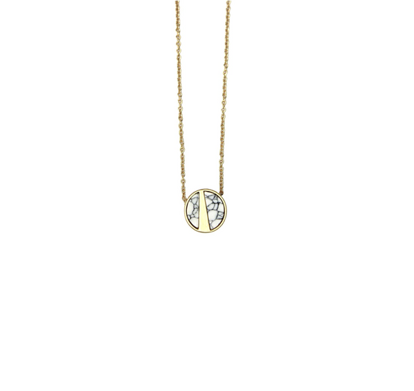 Lark Round Pendent Necklace -White Stone (Gold)