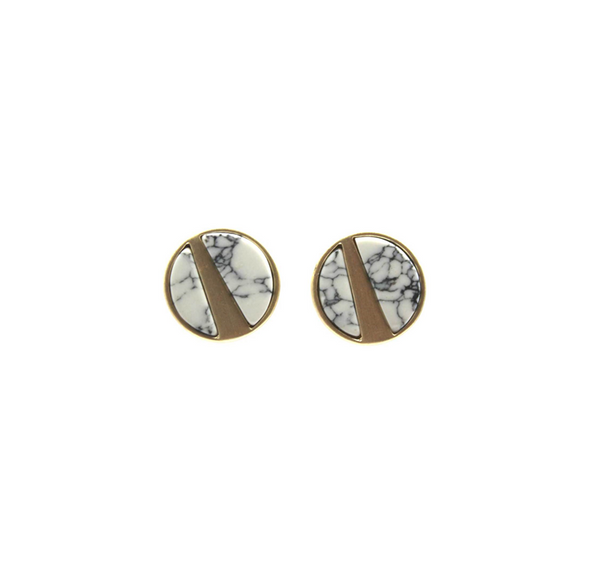 Lark Gold White Marble Stud Earrings