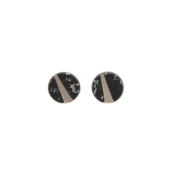 Lark Silver Black Marble Stud Earrings