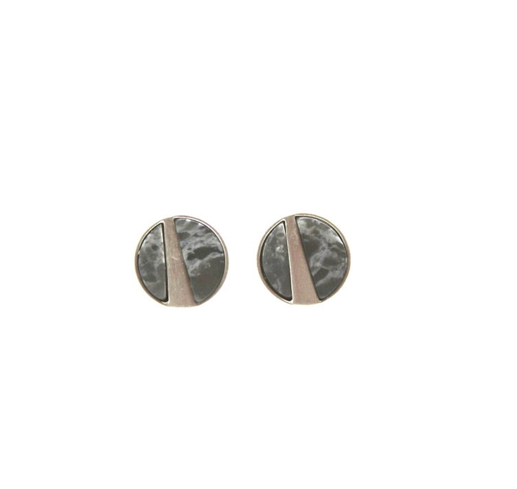 Lark Silver Grey Marble Stud Earrings
