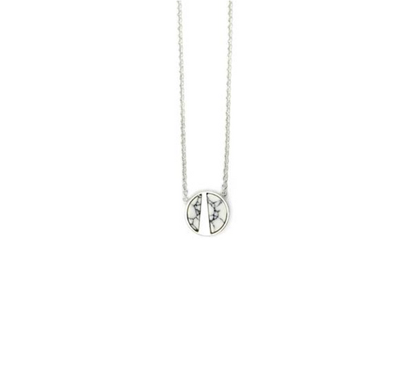 Lark Round Pendant Necklace - White Marble (Silver)