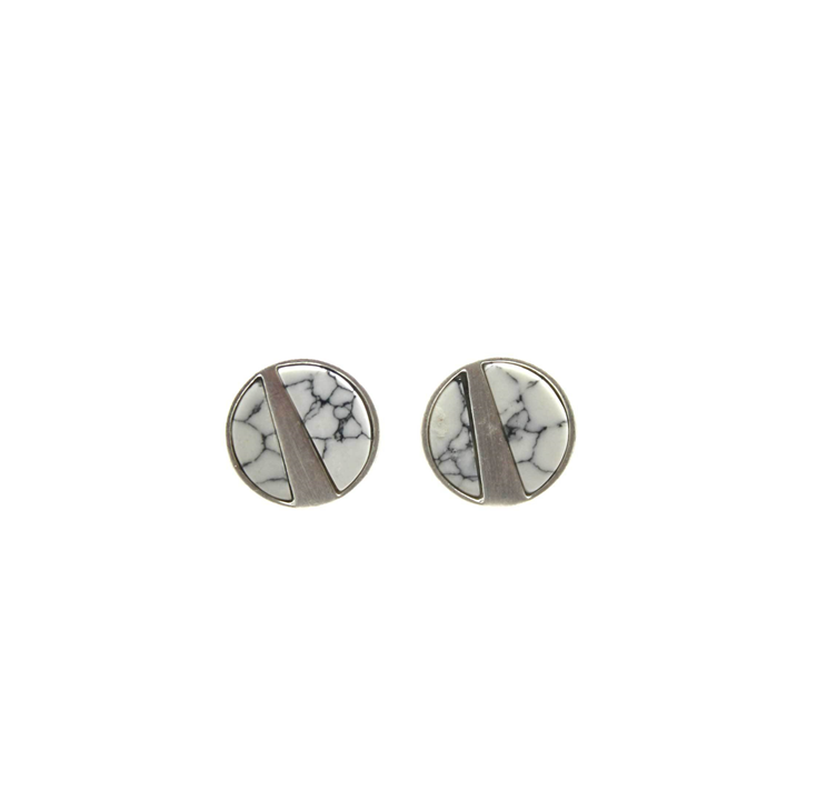 Lark Silver White Marble Stud Earrings