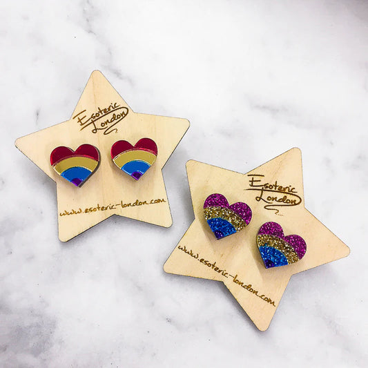 Esoteric London RAINBOW HEART STUD EARRINGS