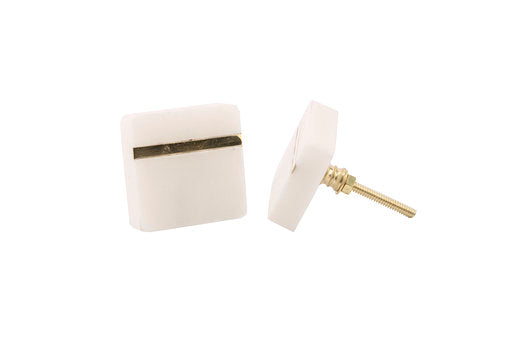 White & Gold Square Drawer Knob