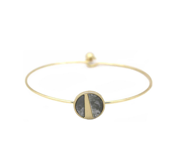 Lark Split Moon Bracelet - Grey Marble (Gold)