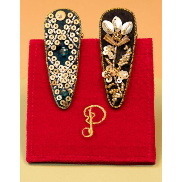Jewelled Hair Clips Charcoal Set of 2