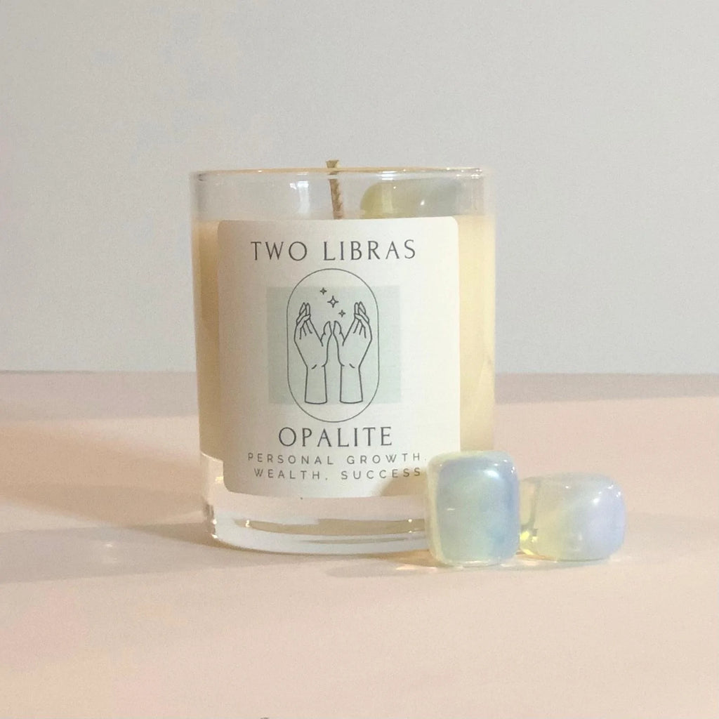 Two Libras Opalite Crystal Intention Candle