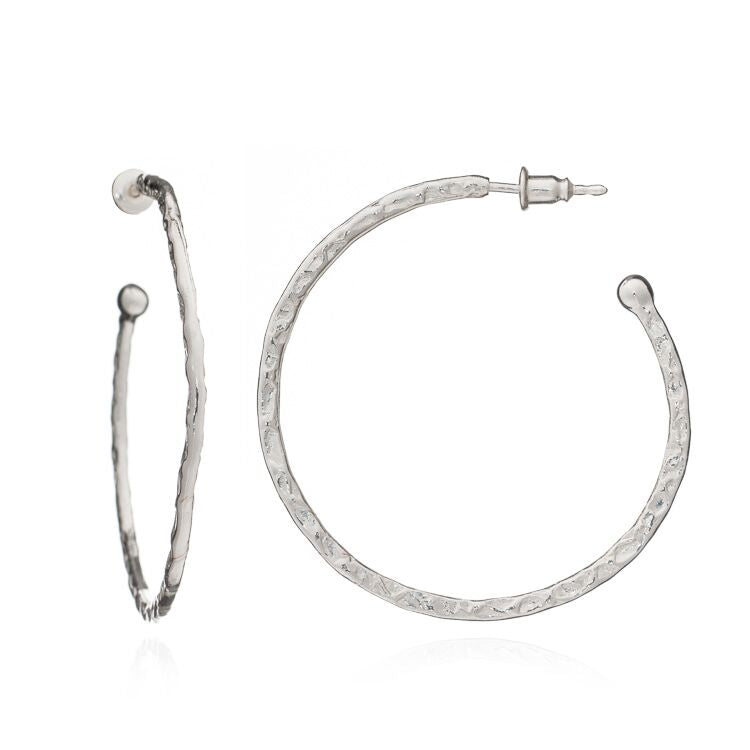 Azuni Hammered Hoop Earrings - Large Silver