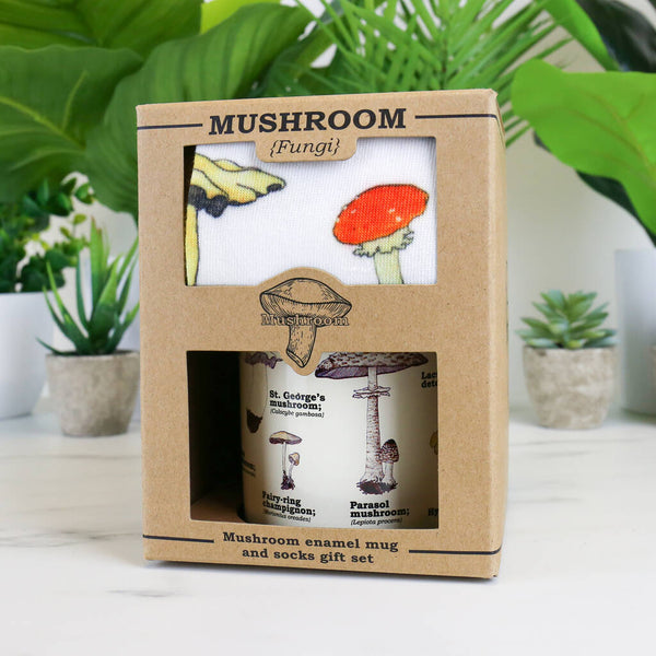 Mushroom Enamel Mug and Socks Gift Set