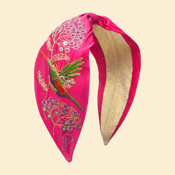 Powder Satin Embroidered Headband Pink