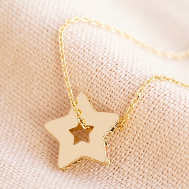 Lisa Angel Rainbow Crystal Edge Star Pendant Necklace in Gold