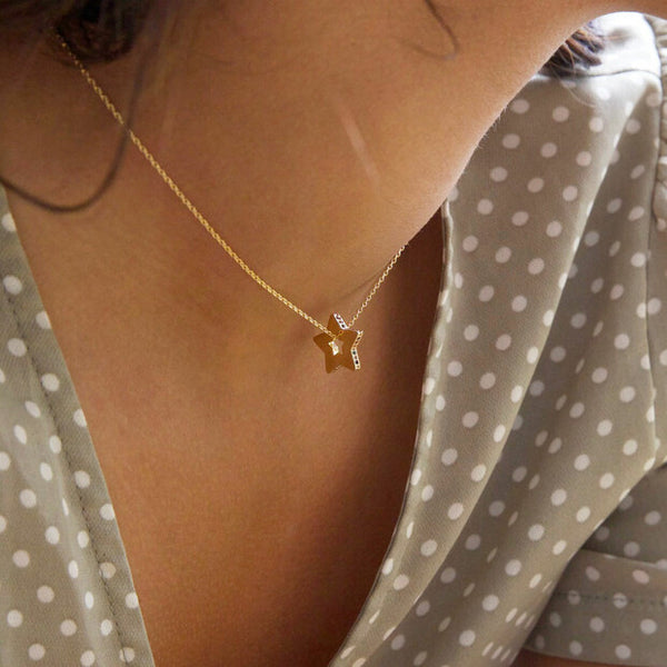 Lisa Angel Rainbow Crystal Edge Star Pendant Necklace in Gold