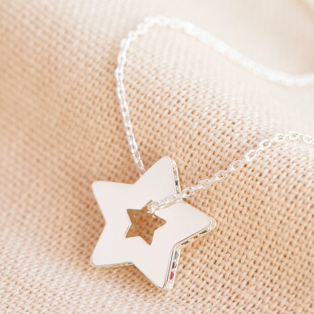 Lisa Angel Rainbow Crystal Edge Star Pendant Necklace in Silver