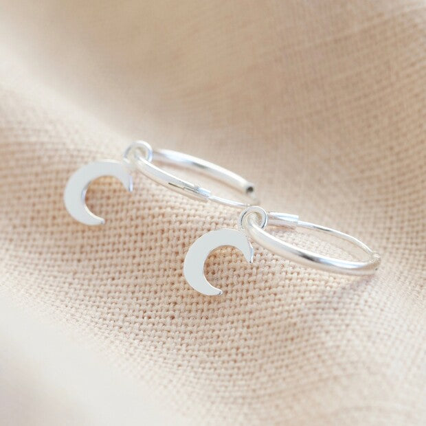 Lisa Angel Moon Charm Hoop Earrings in Silver