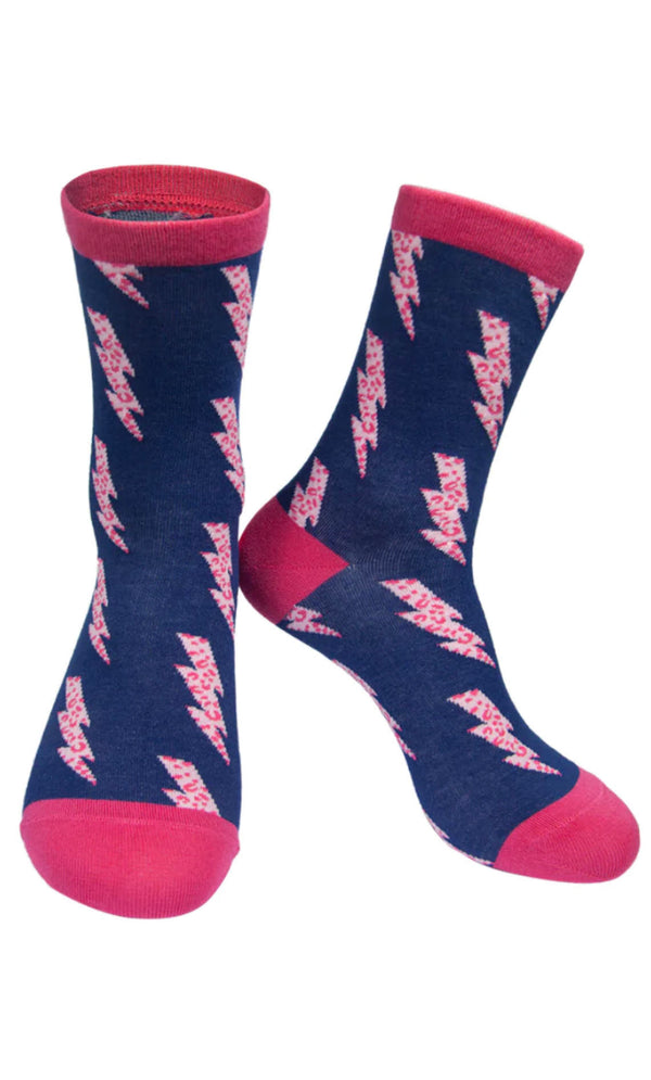 Women's Navy Lightning Bolt Bamboo Socks